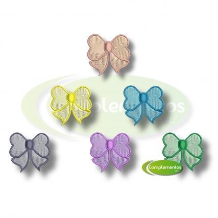 Aplic.bordad. moños color.surt x 12 unid