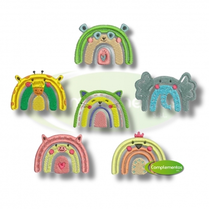 Aplic.bord. animales arco iris x 6 unid
