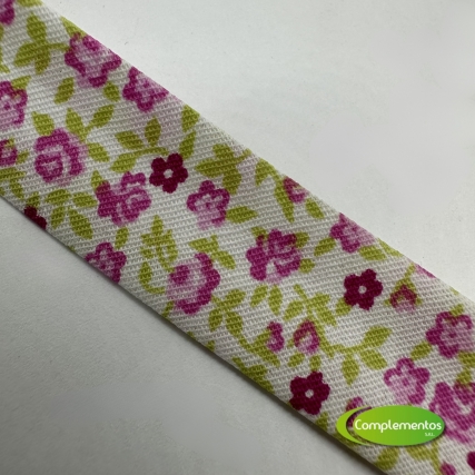 Cinta bies 20mm flores rosa f/nat x 25mt