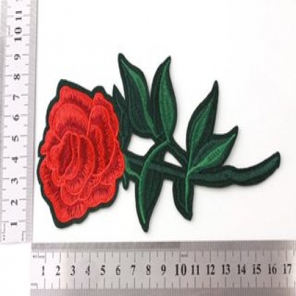 Aplicacion flor roja 17 cm c/tallo x 5 u